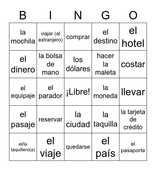 Preparing for a Trip BINGO Card