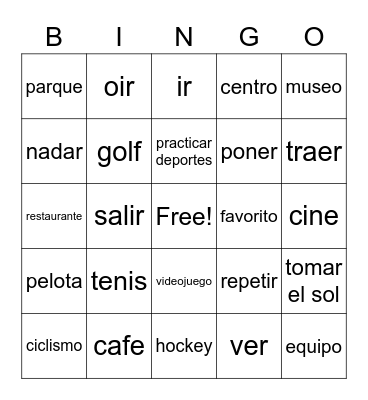 Spanish Unit 4 Bingo Card