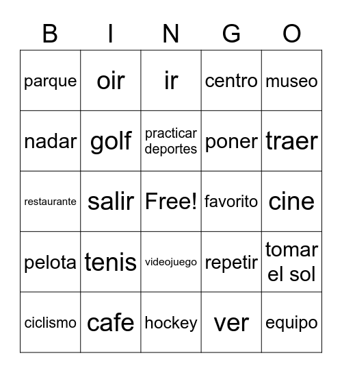 Spanish Unit 4 Bingo Card
