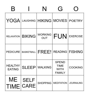 Self Care Bingo Card