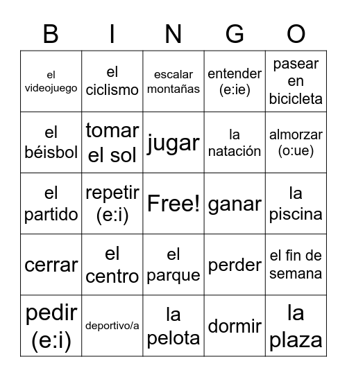 Chapter 4 Vocabulary Bingo Card