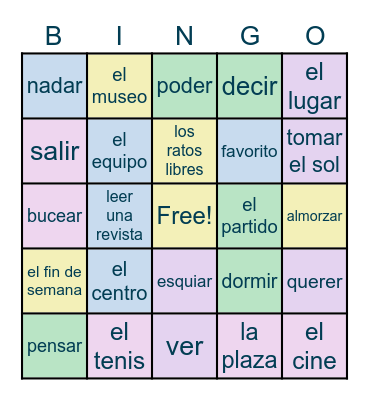 Vocabulary bingo Card