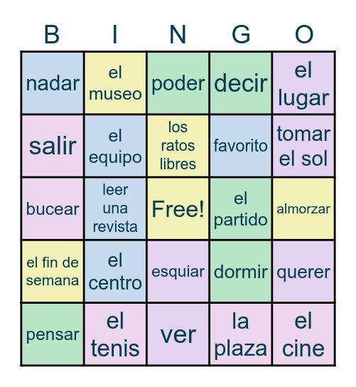 Vocabulary bingo Card