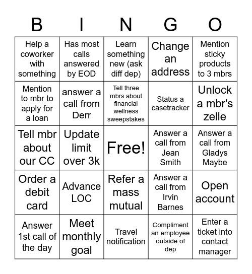 Untitled Bingo Card