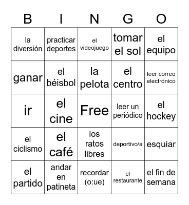 Vocabulario Bingo Card