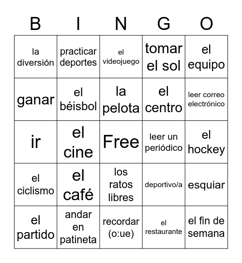 Vocabulario Bingo Card