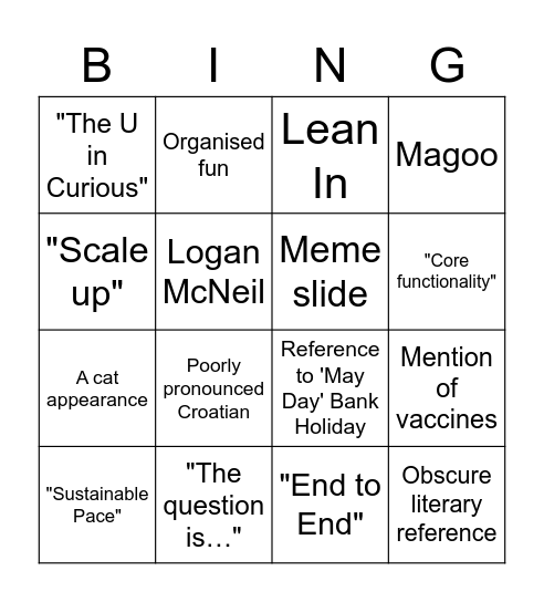 UTMOST BINGO Card