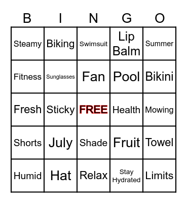 Summer Health and Safety Bingo Card