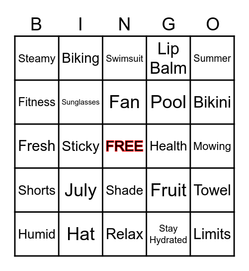 Summer Health and Safety Bingo Card