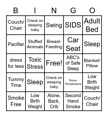 Baby Shower Bingo Card