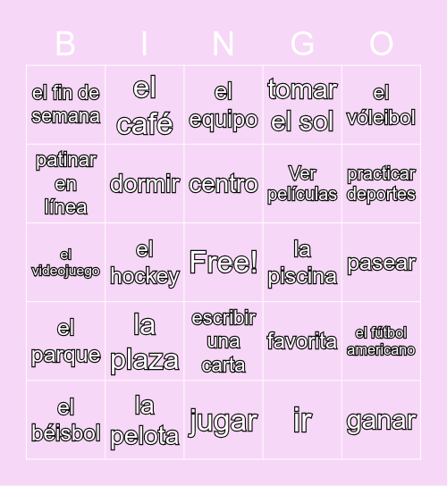 LESSON 4 SPANISH VOCAB Bingo Card