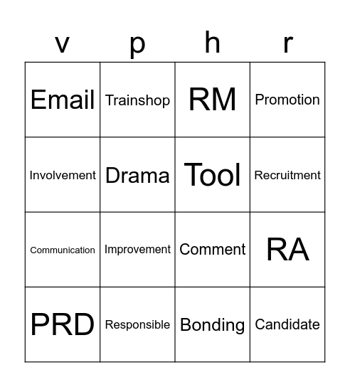 VP HR Bingo Card