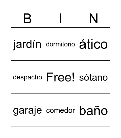 Rooms of the House Bingo Card
