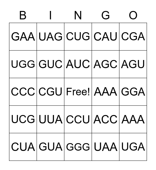 Codon Bingo Card