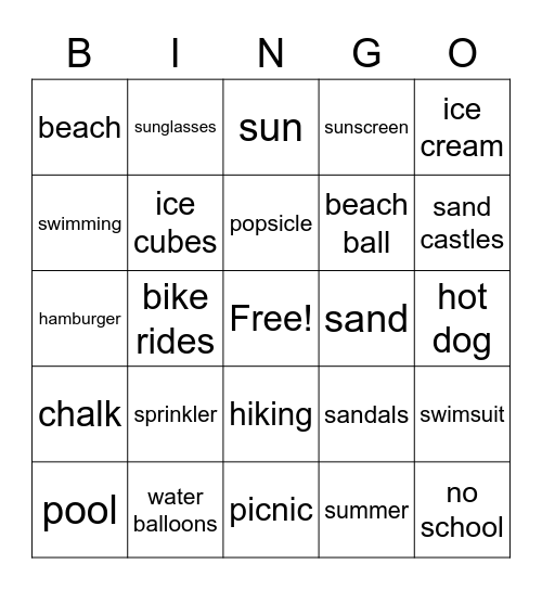 Summer Words Bingo Card