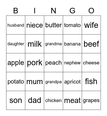 Family Bingo Card
