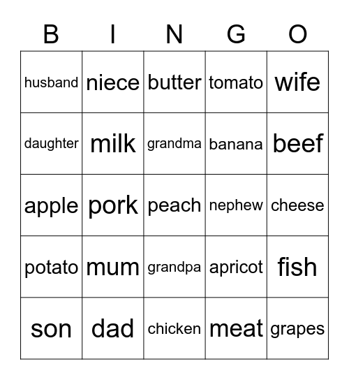 Family Bingo Card
