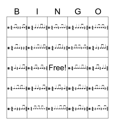 Rhythm Card Bingo Card