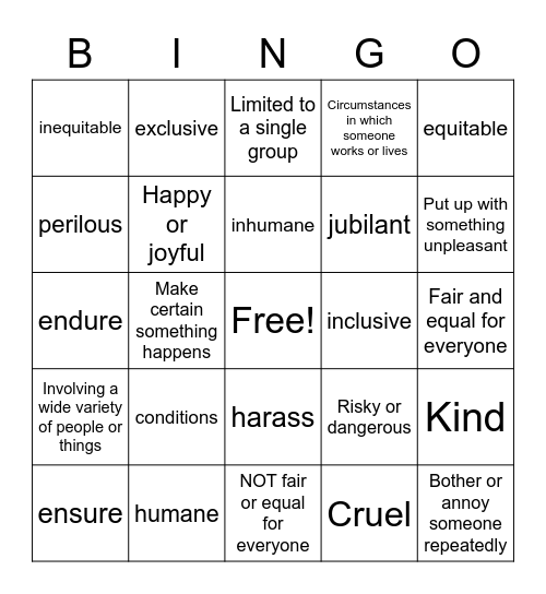 Vocabulary Bingo Card