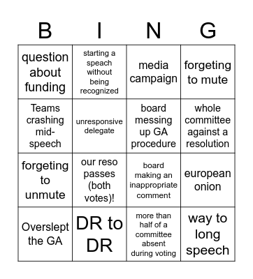 GA Bingo Card