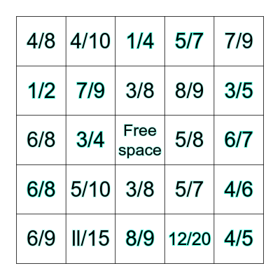 Fraction bingo game Bingo Card