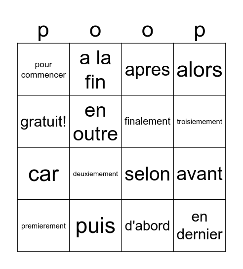 transition bingo Card