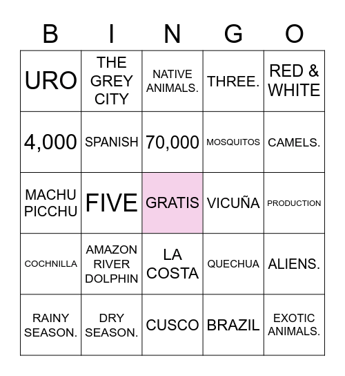 CULTURE OF PERU Bingo Card