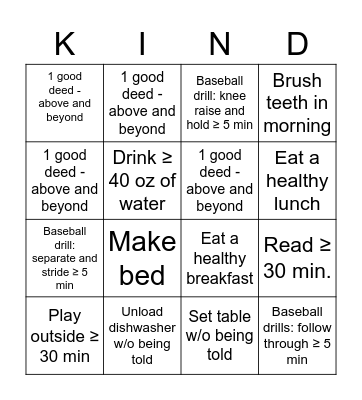 Noah's Bingo Card Bingo Card