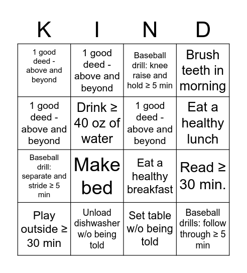 Noah's Bingo Card Bingo Card