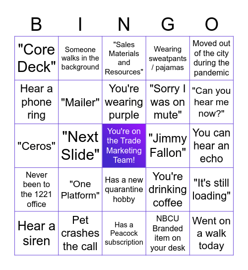 Trade Marketing BINGO Card