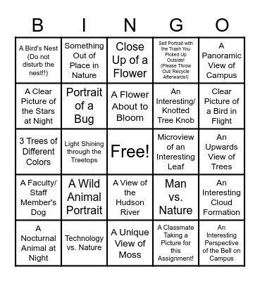 Nature Photo Search Bingo Card