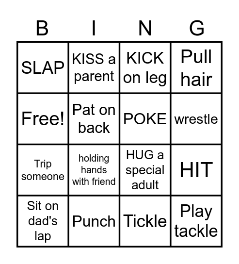 Safe and Unsafe Touch Bingo Card