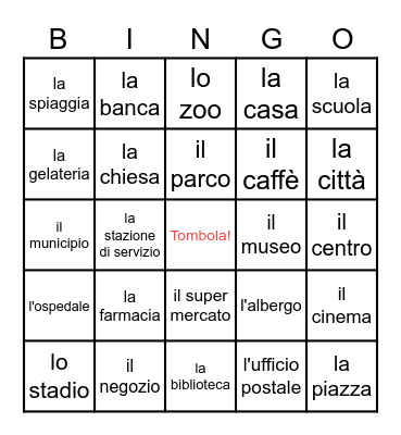 i posti/i luoghi (places) Bingo Card