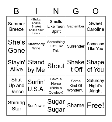 Songs That Start With The Letter S Bingo Card