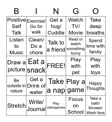 Coping Skills Bingo Card