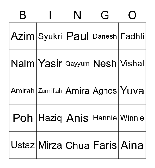Feci Bingo Card