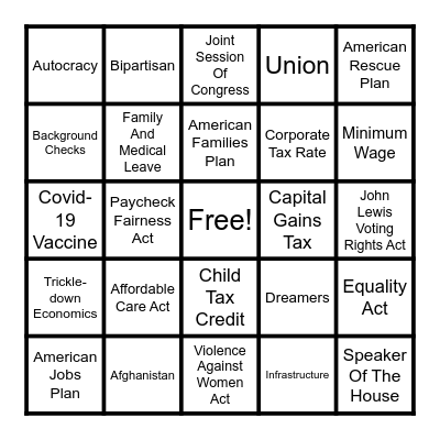 State of the Union BINGO Card