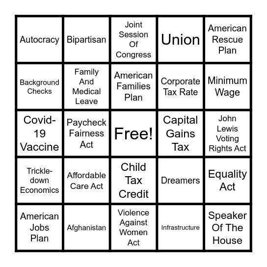 State of the Union BINGO Card