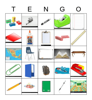 Los objetos escolares Bingo Card