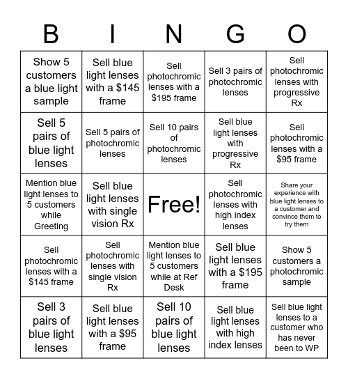 Blue Light Bingo Card