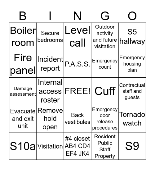 Emergency Bingo Card