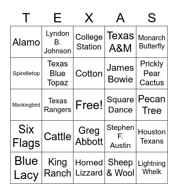 TEXAS LIBRARY BINGO Card