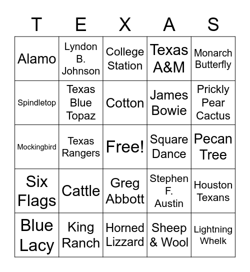 TEXAS LIBRARY BINGO Card