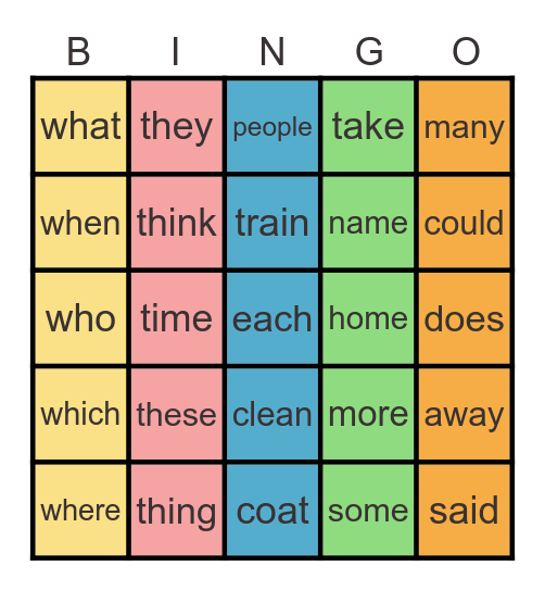 Sight words Bingo Card