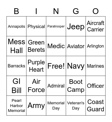 MILITARY BINGO Card