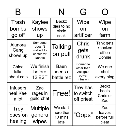 TPK Raid Bingo Card