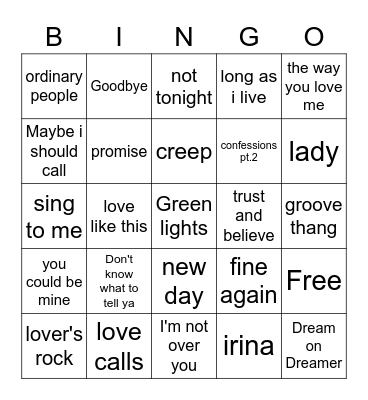 THD song bingo Card