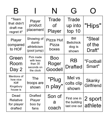 NFL Draft Bingo Card