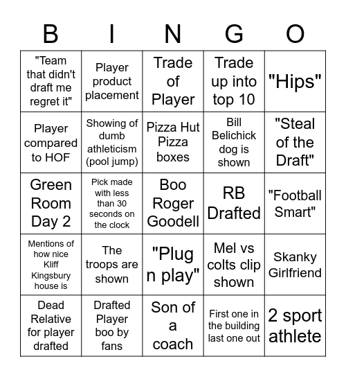 NFL Draft Bingo Card