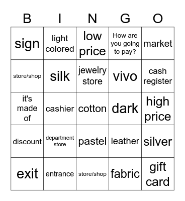 2B La izquierda Bingo Card